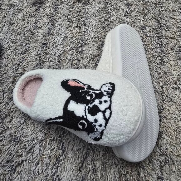 Cute Frenchie French Bulldog Cushioned Fleece House Slippers Shoes US Sizes 6-10 - Picture 3 of 4